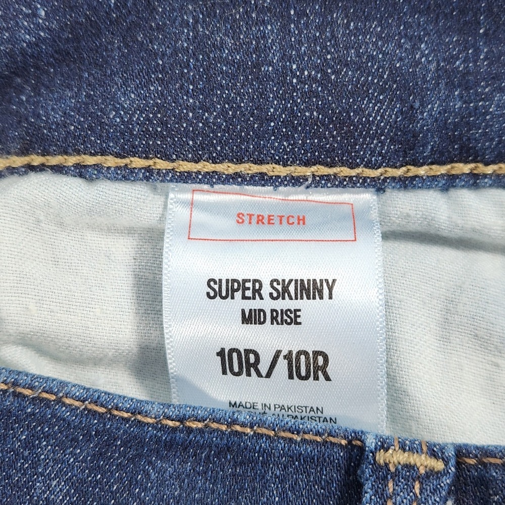 Express Super Skinny Mid Rise Distressed Jeans Dark Wash 10R Stretch Denim - Picture 8 of 10